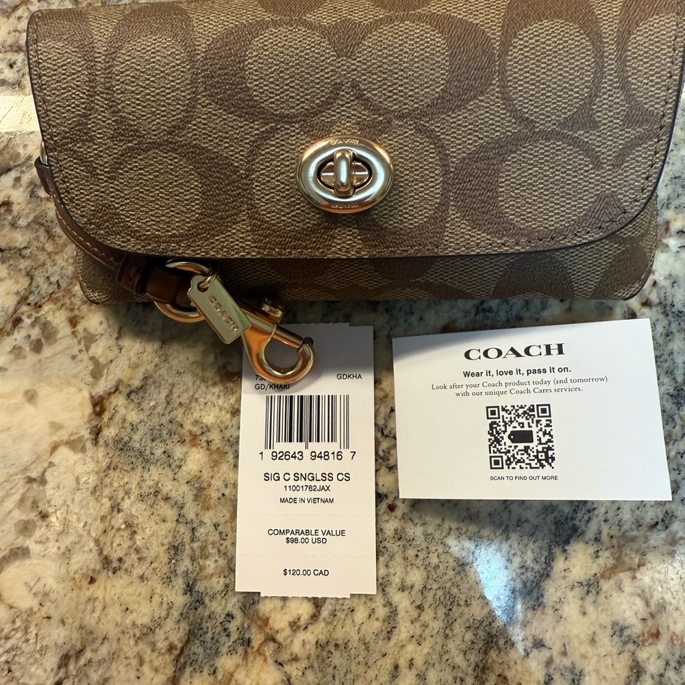 Coach Tan and Gold Turn-Lock Sunglass Canvas Case